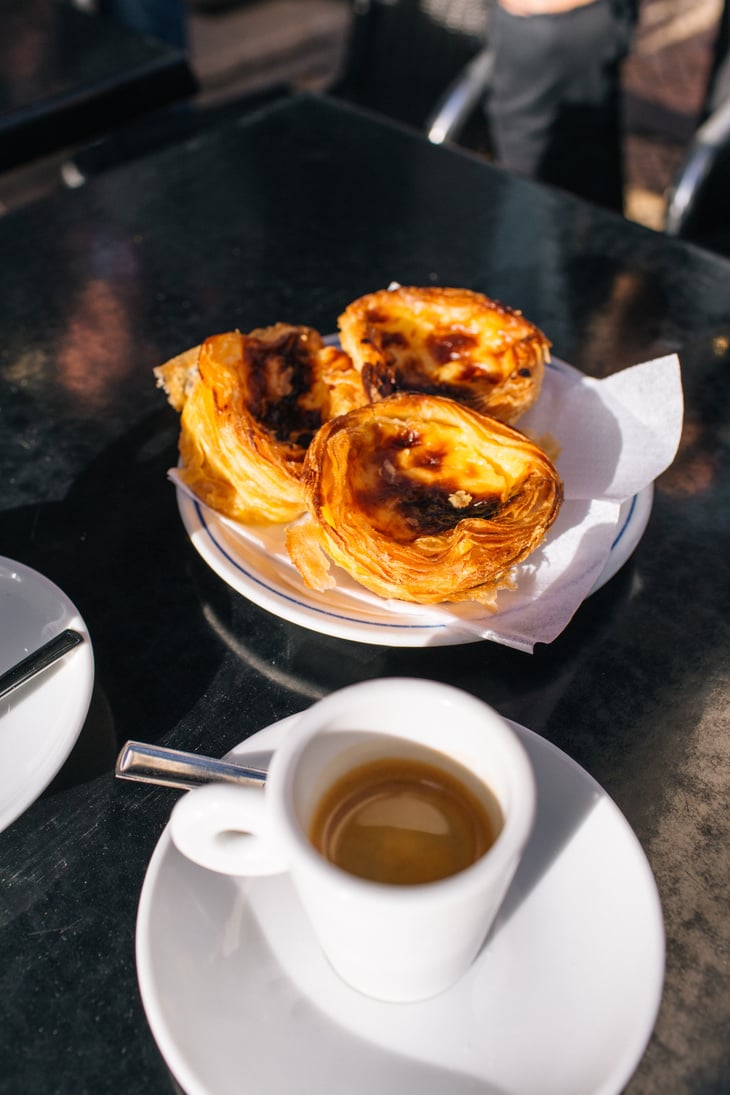 a table with some food on it and a cup of coffee. Pastel de Nata.

Portugal Trip; Travel Planner; 3Day Trip Plan; Photography