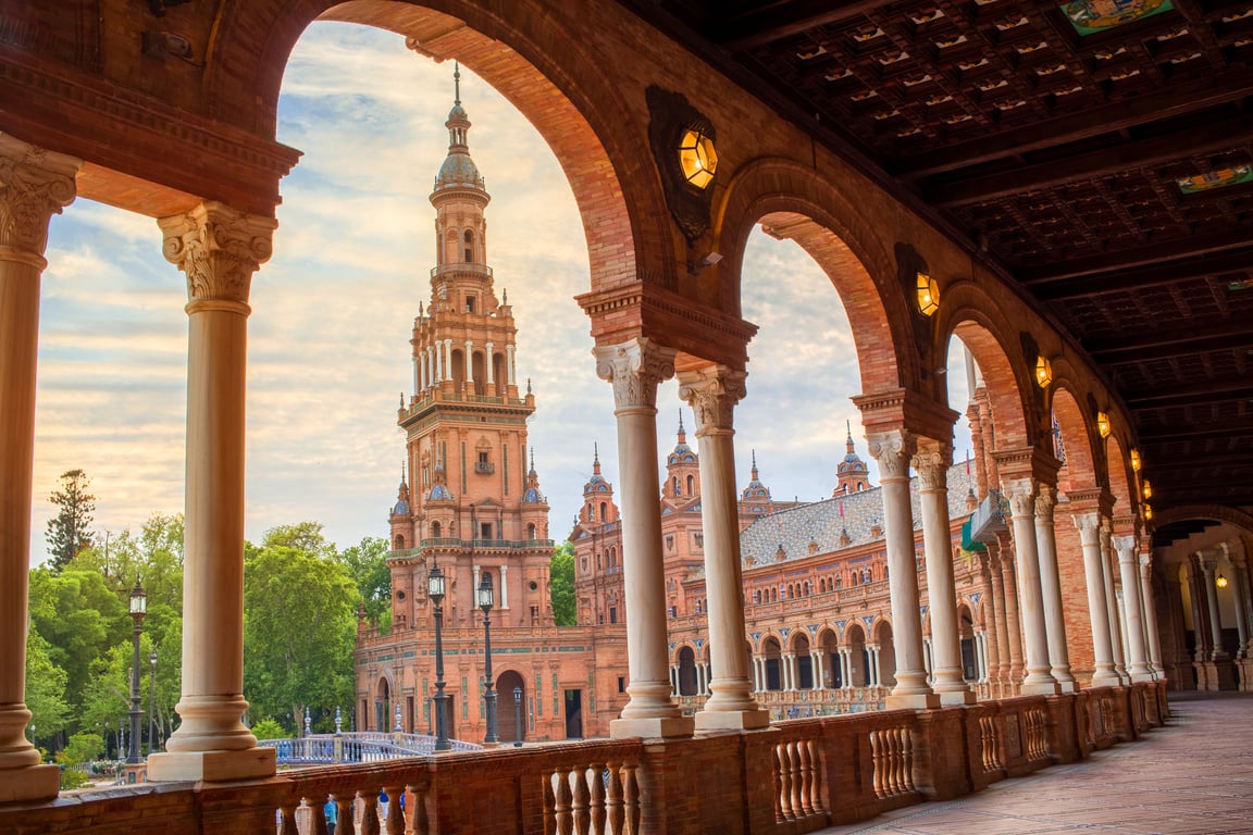 a view of the plaza de espana in seville, spain.

Spain Trip; Travel Planner; 3Day Trip Plan; Photography